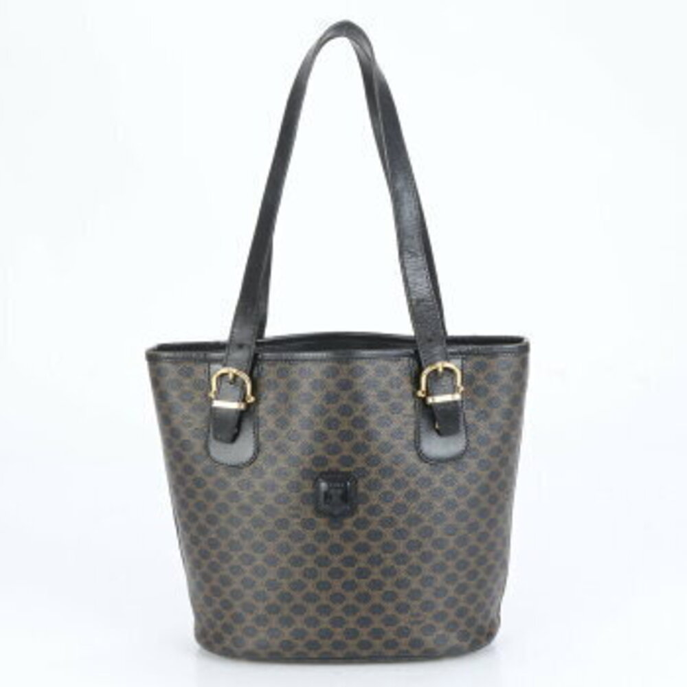 Celine Macadam Triomphe Leather Shoulder Bag Tote Black Bucket